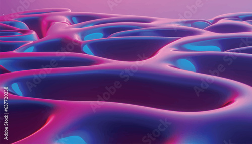 Fototapeta Naklejka Na Ścianę i Meble -  Abstract wavy forms neon background. gradient texture surface water, liquid ripples pink blue fluid stream Futuristic 3d illustration, digital concept, virtual landscape vector, illustration
