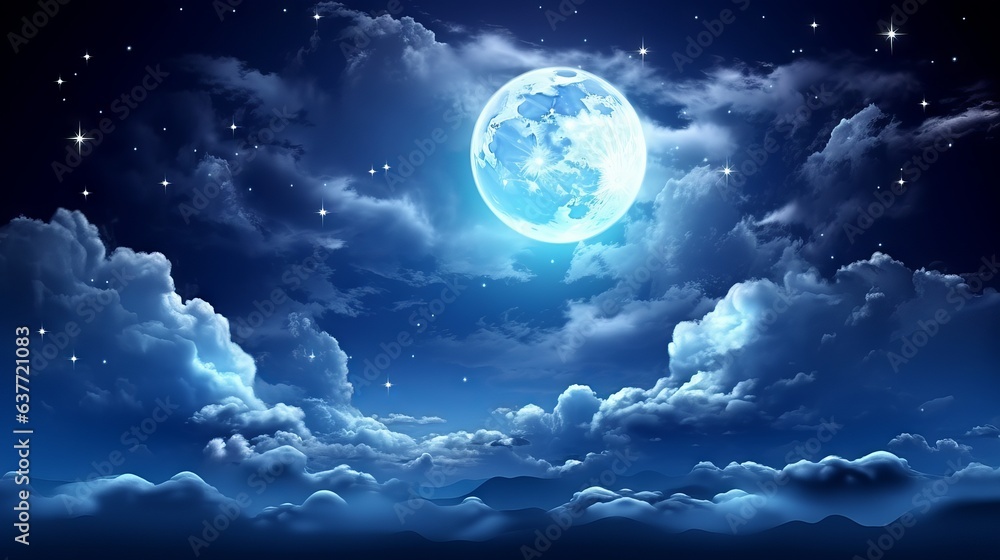 Captivating full moon illuminating clouds and stars in night sky, sky with moon and clouds Captivating full moon illuminating clouds and stars in night sky, sky with moon and clouds