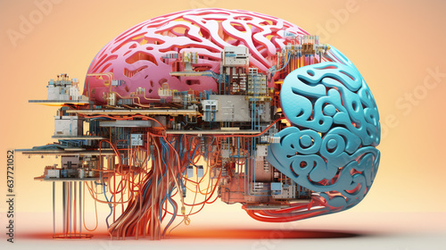 Futuristic AI Integration: Human Brain Connected to Electronic Microcircuit