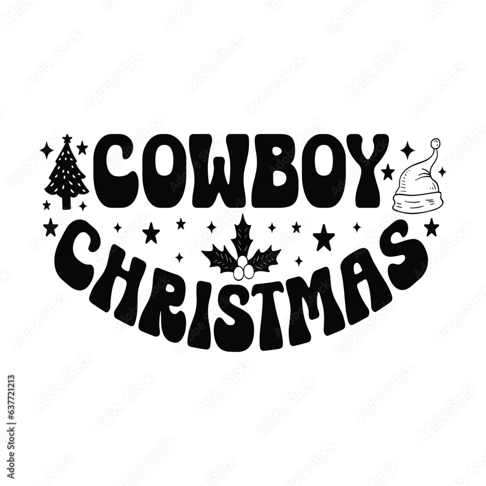 Obraz premium Cowboy Christmas - Hand drawn lettering for Christmas greetings cards, x mas shirt design