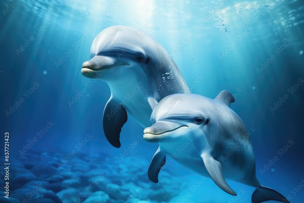 Fototapeta premium two dolphins swimming in water