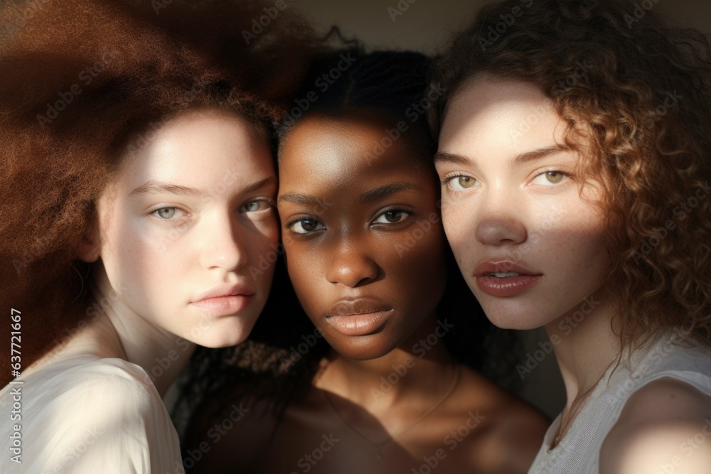 Fototapeta premium AI Generated. Group of women with different skin color. Beauty