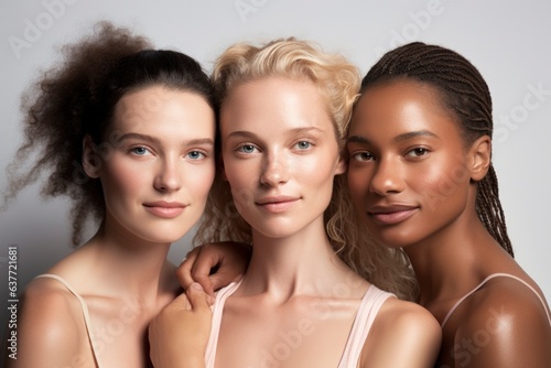 AI Generated. Group of women with different skin color. Beauty