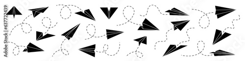 Paper airplane set. Paper plane silhouette vector.   