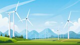 Captivating Wind Power Landscape: Serene Wind Farm with Spinning Turbines - Eco-Friendly Renewable Energy Illustration