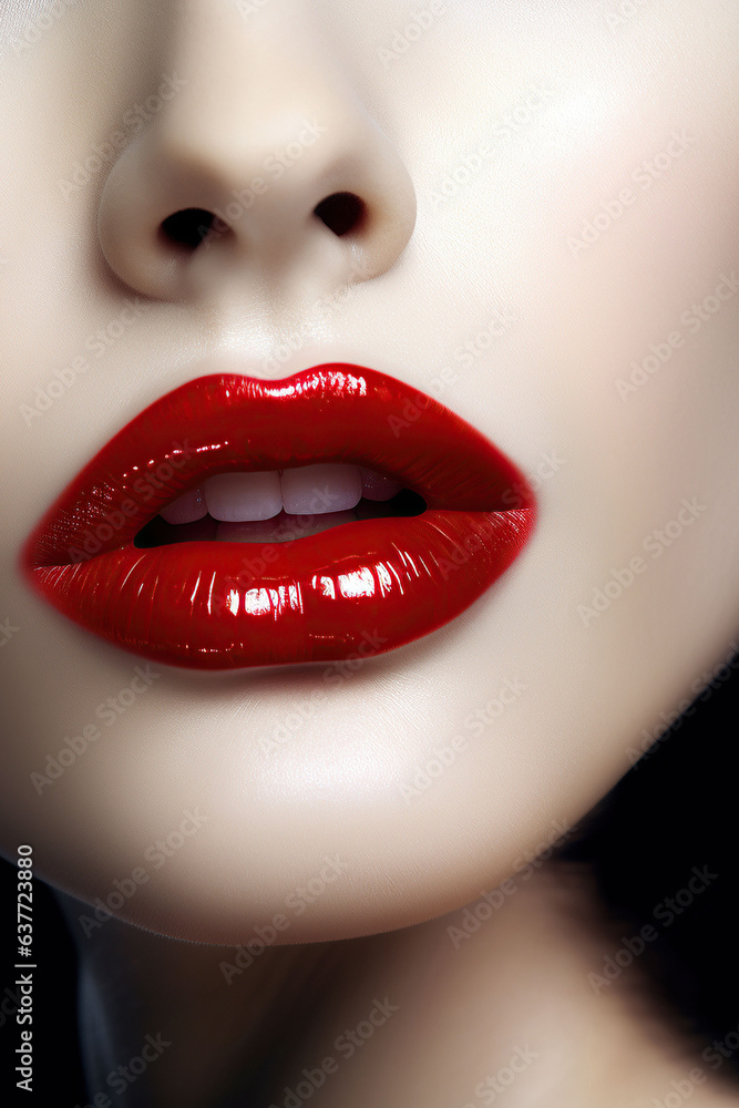 Obraz premium Beauty Red Lips , Close up of detail, Sensual Open Mouth. Lipstick or Lipgloss advertising image