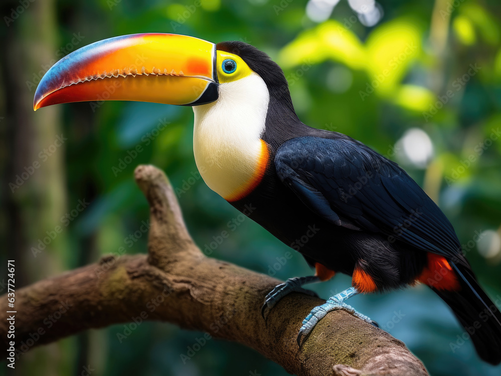 Close-up of a rainbow-billed toucan on a tree Close-up of a rainbow-billed toucan on a tree