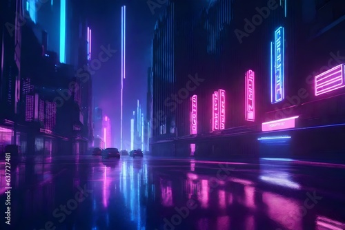 Night city street in cyberpunk style 3d render © Ahtesham