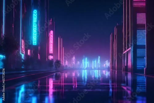 Night city street in cyberpunk style 3d render