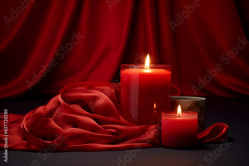 red candle and red curtains