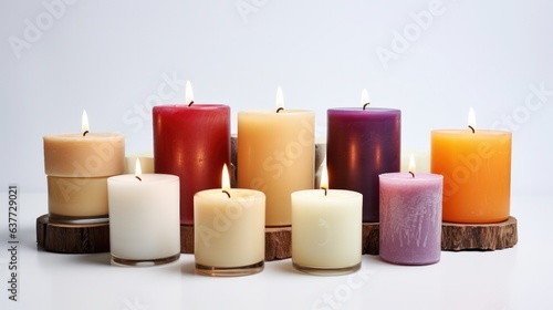 Wallpaper Mural Unlit artisanal candles, showcasing the texture of wax and prominence of wick, elegantly arranged on a pure white background. Torontodigital.ca