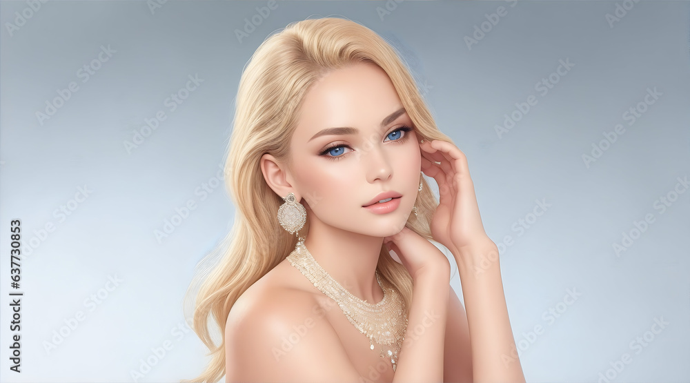 Elegant Studio Portraits: Natural Blonde Beauty in Stylish Attire & Accessories. Captivating Woman Poses for Stock Photos