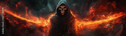 Captivating Digital Fantasy Art: Reaper Skull in Fiery Darkness