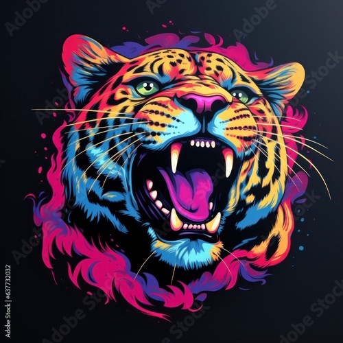 A neon cheetah with a retro color palette, capturing its speed and grace on a shirt that exudes '90s energy