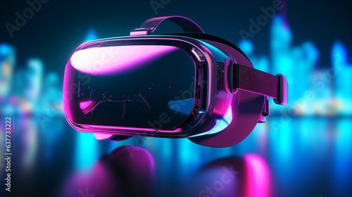 VR Headset on futuristic neon background