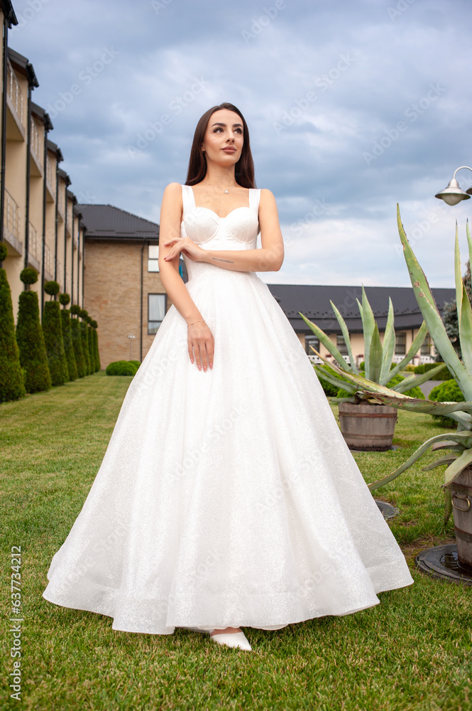 Fashion bride in wedding dress. Summer wedding Fashion bride in wedding dress. Summer wedding