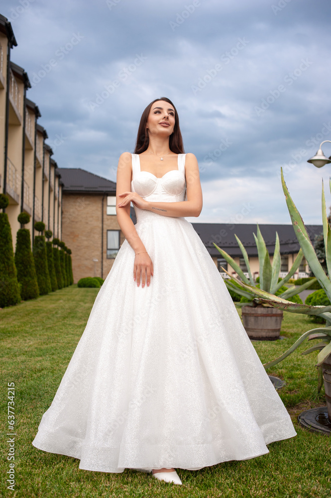 Fashion bride in wedding dress. Summer wedding Fashion bride in wedding dress. Summer wedding