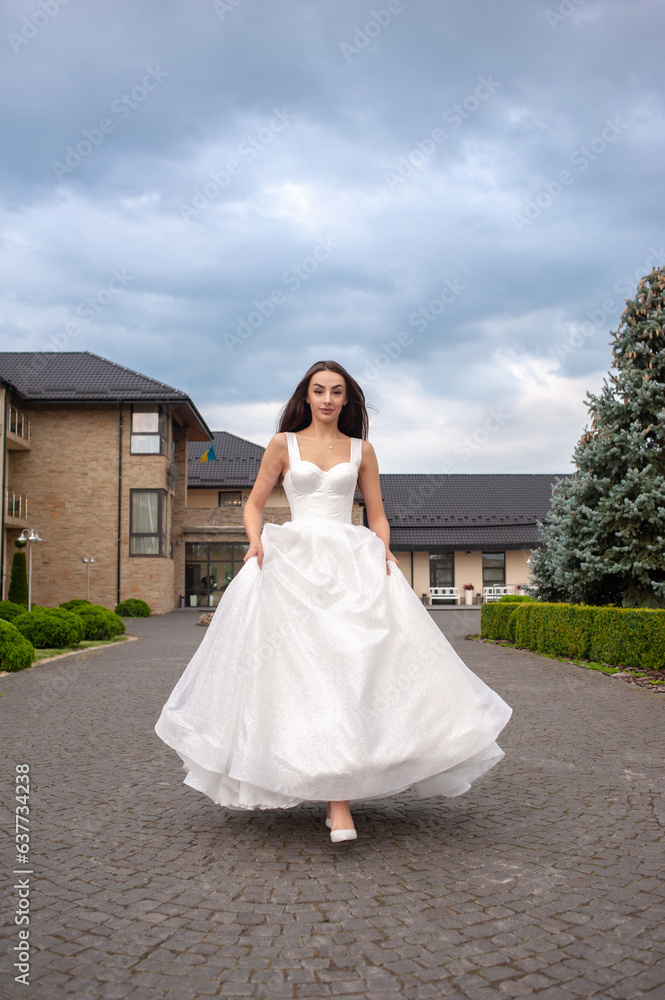 Fashion bride in wedding dress. Summer wedding Fashion bride in wedding dress. Summer wedding