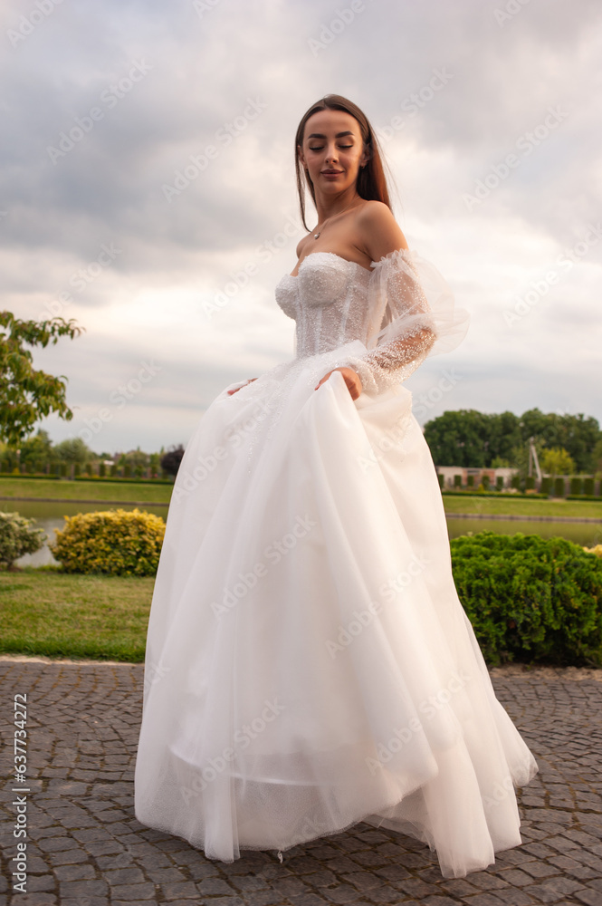 Fashion bride in wedding dress. Summer wedding Fashion bride in wedding dress. Summer wedding