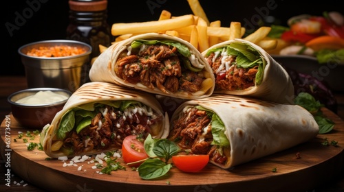 Delicious Mexican burritos stuffed with chicken.