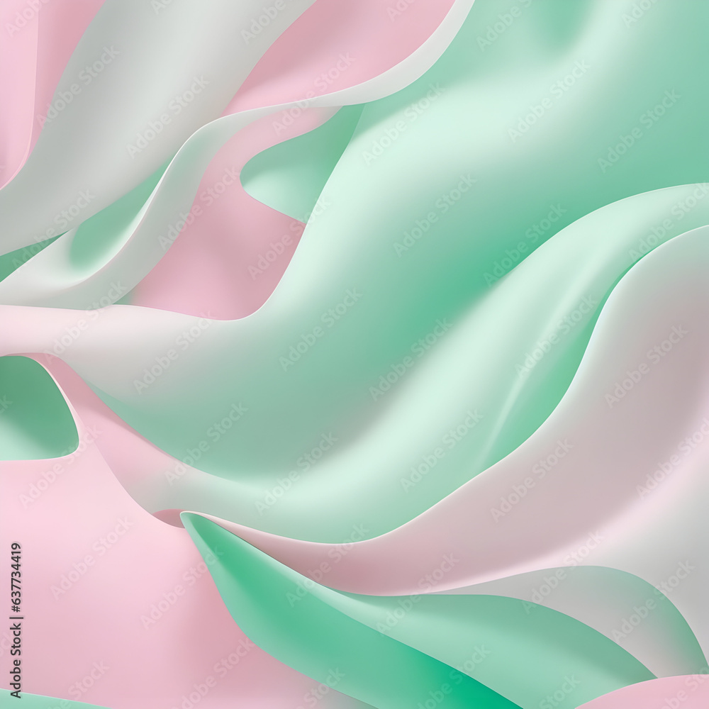 Pastel green and pink abstract background. Silk satin crumbled. Soft