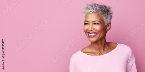 Wallpaper Mural Close-up portrait of a happy short haired beautiful African American woman in her 50s. Luxurious middle-aged woman looking at copy space. Torontodigital.ca
