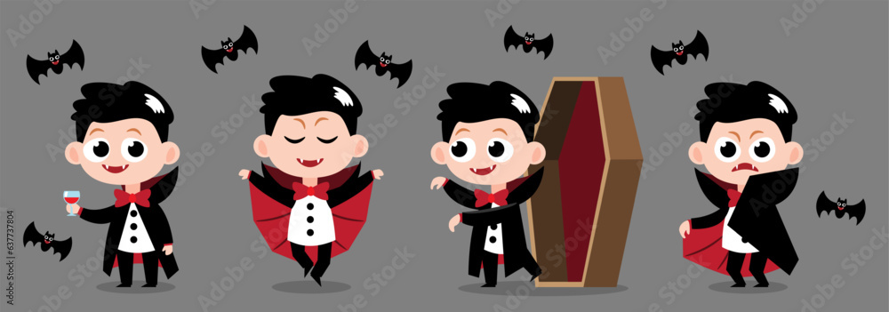 Set of cute Dracula vampire . Halloween cartoon characters . Vector. Set of cute Dracula vampire . Halloween cartoon characters . Vector.