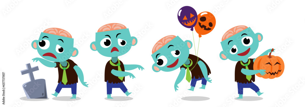 Obraz premium Set of cute Zombie . Halloween cartoon characters . Vector.