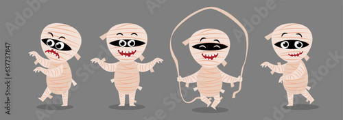 Fotografia Set of cute Mummy . Halloween cartoon characters . Vector.