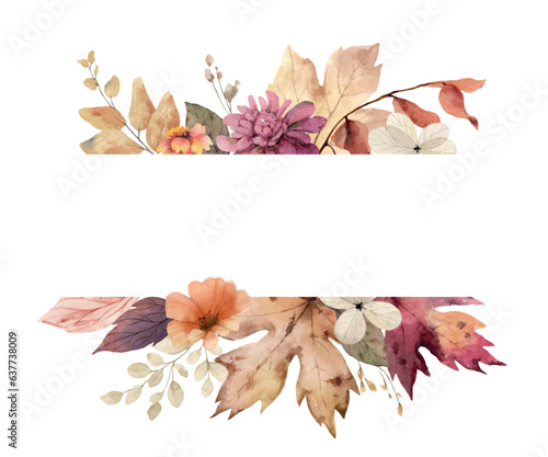 Photo Watercolor vector rectangle frame with bright autumn maple leaves and twigs