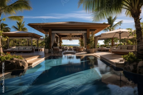Resort Pool With Cabanas Sunbed  Generative AI