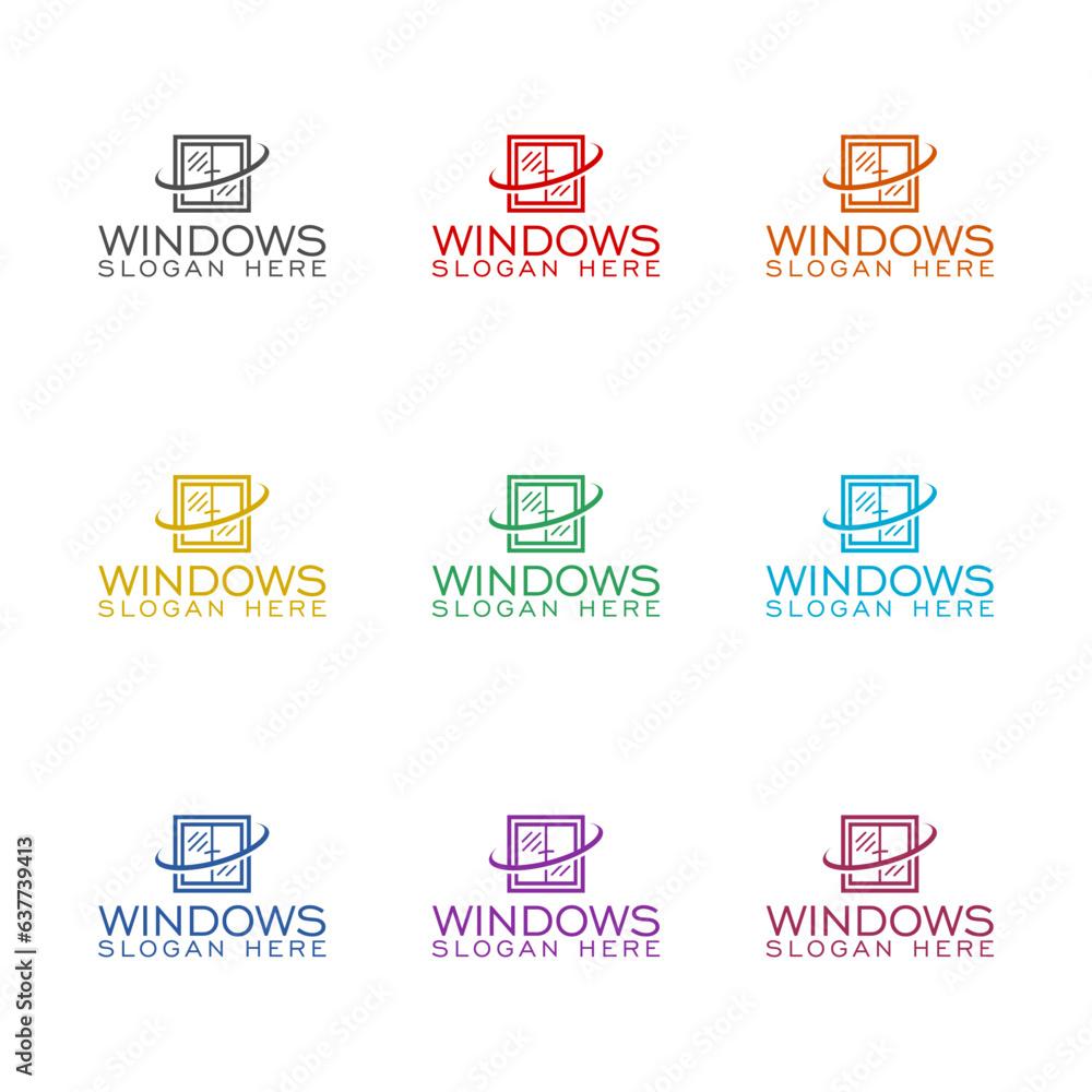  Windows logo design template icon isolated on white background. Set icons colorful