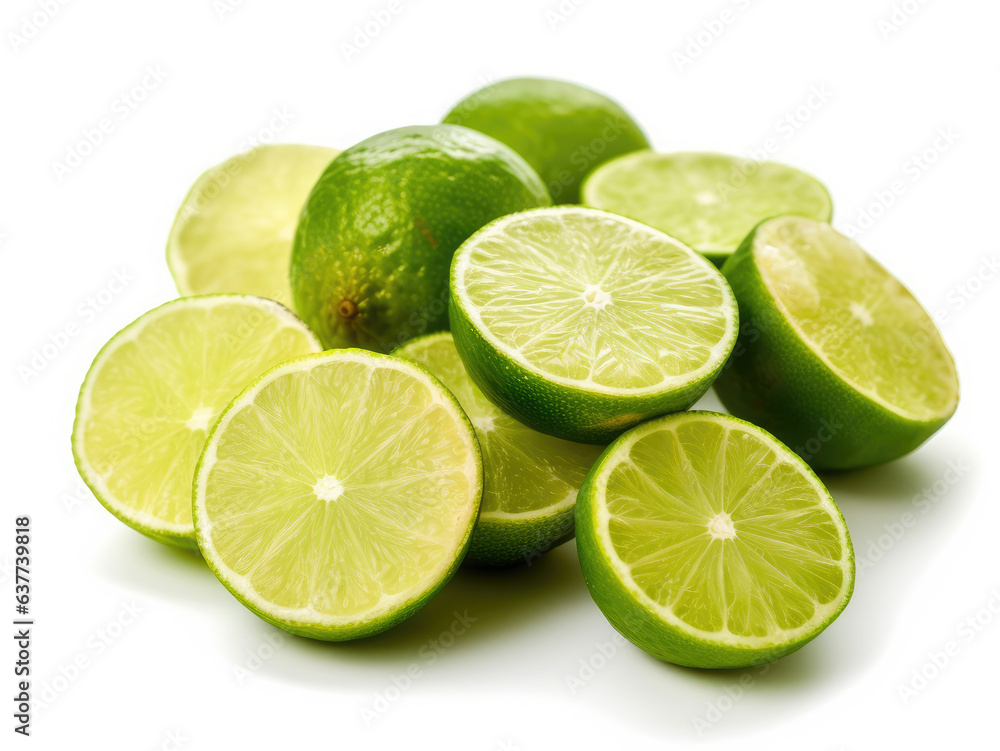 Sugared green lime slices isolated on white background