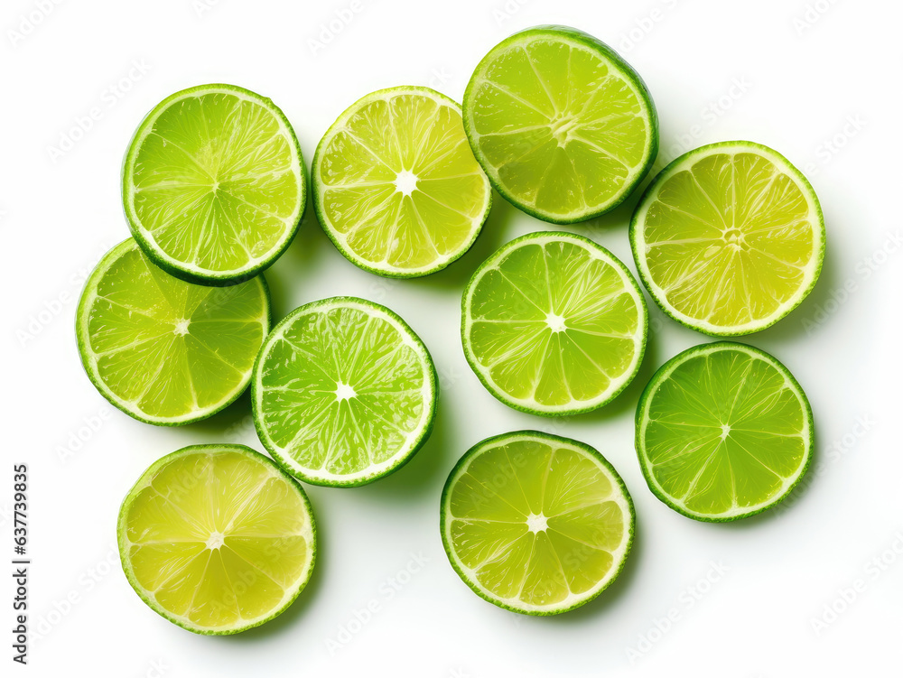 Sugared green lime slices isolated on white background