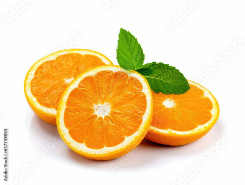 Sugared orange slices with mint leaf, isolated on white background
