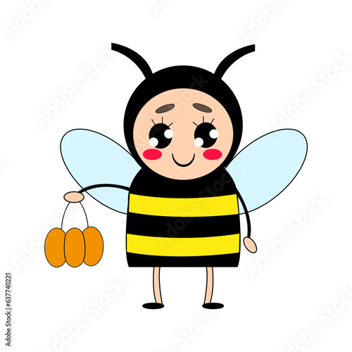 Cartoon character in bee costume. Vector illustration. All elements are isolated