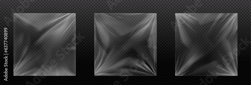 Retro vinyl or music cd folded paper cover overlay. Plastic frame with distressed edge design for disk wrap graphic collection. Abstract 3d realistic blank and clear pvc square disc package set
