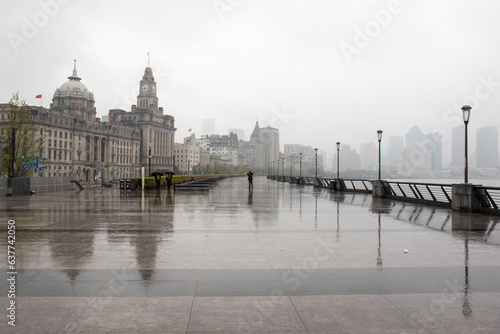 Photography Modern Shanghai Cityscape Under Rainy Sky on the Bund