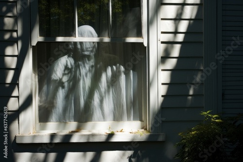 窓際の人の形をしたカーテン 