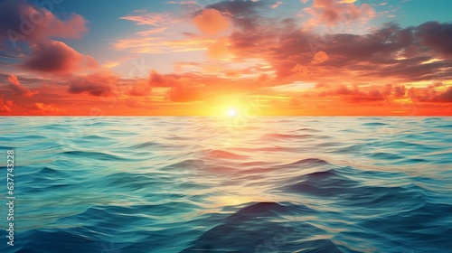 Vibrant sunrise seascape: abstract coastal wallpaper with blue sky and sea