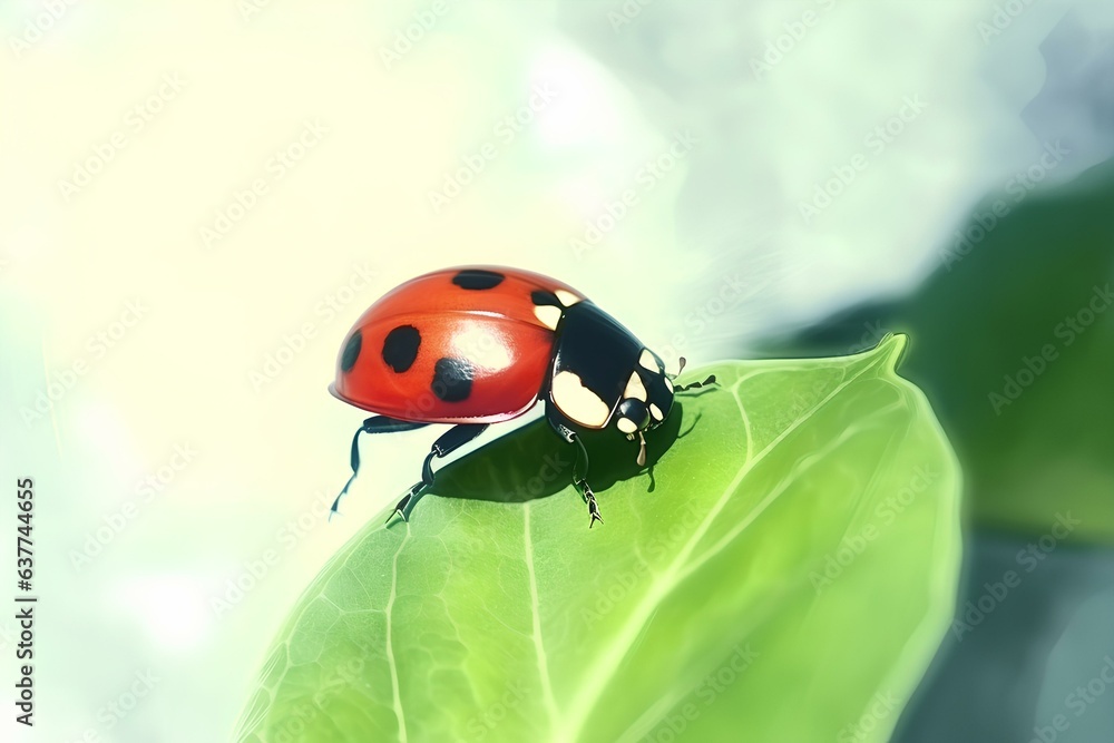 Fototapeta premium ladybird on a leaf made by midjourney