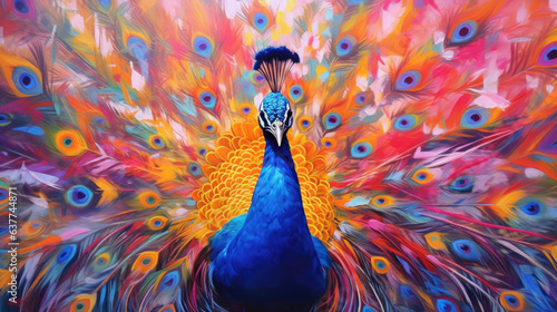 Abstract Colorful Peacock Art Painting. Generative Ai