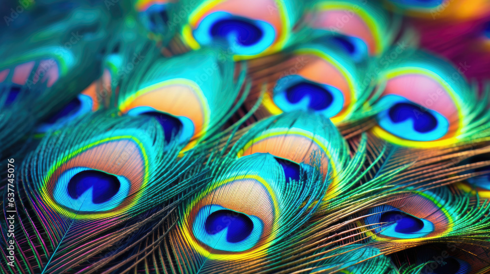Obraz premium elegant leather colorful peacock feather background. Generative Ai
