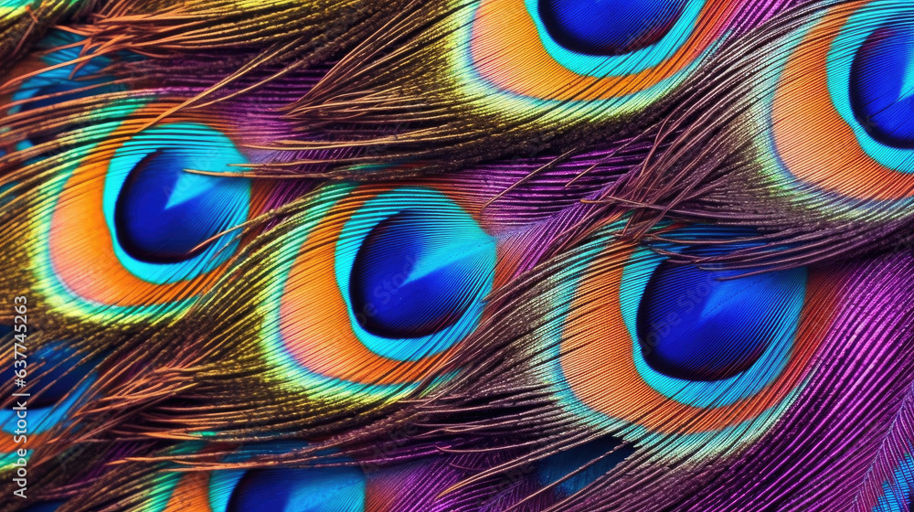 Obraz premium elegant leather colorful peacock feather background. Generative Ai