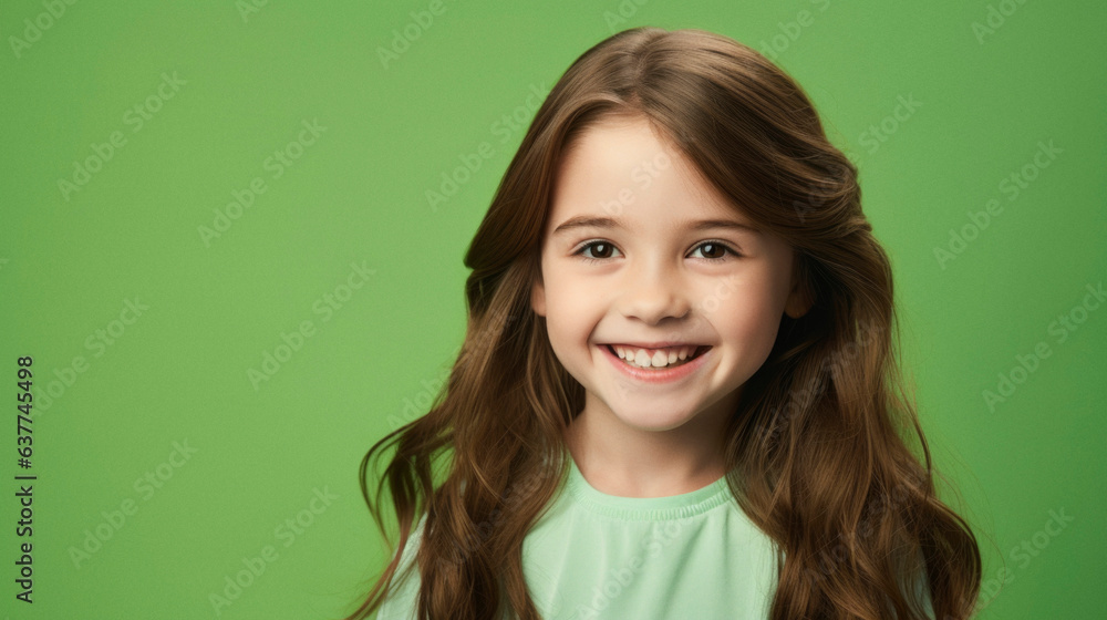 Ai Generated. Portrait of little girl on green background. Copy space Ai Generated. Portrait of little girl on green background. Copy space
