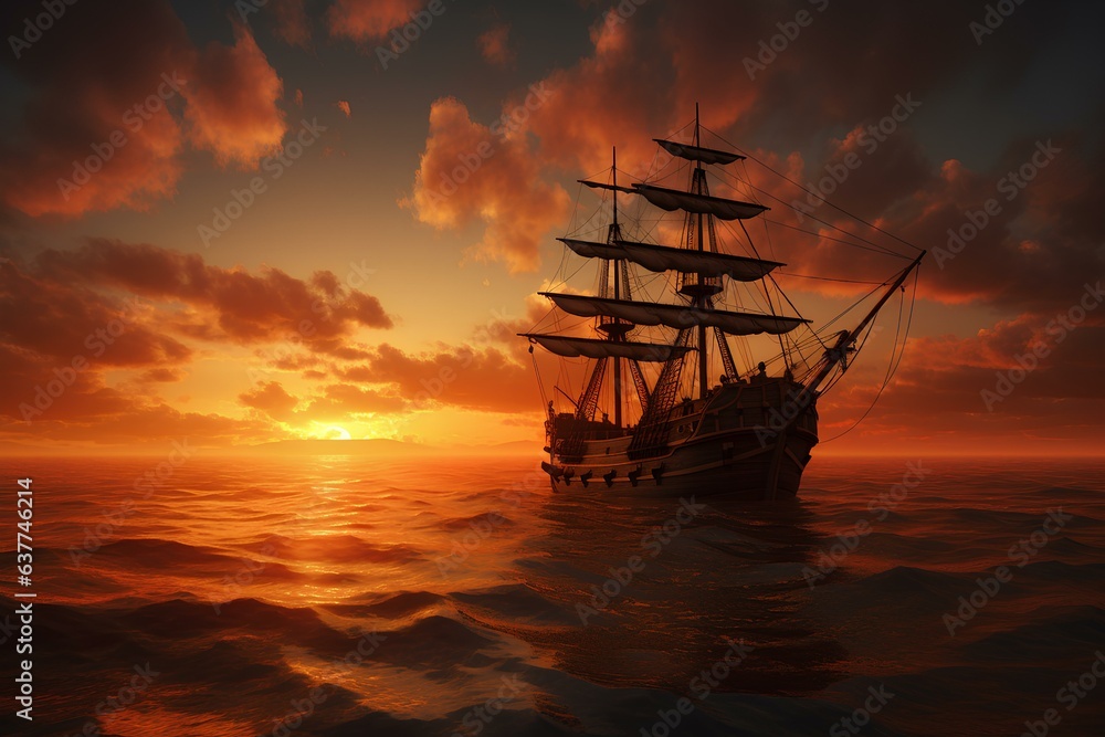 ship in the sunset made by midjourney