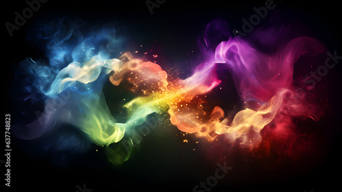 Illuminated Infinity symbol in a smokey spectrum of rainbow colours on a black background