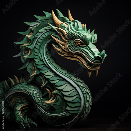 Green wooden dragon  new year 2024. 