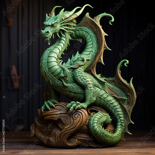 Green wooden dragon  new year 2024. 