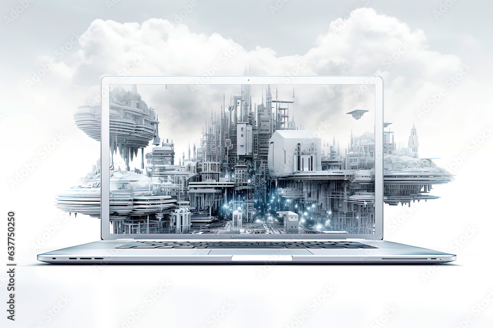 Fototapeta premium Generative AI illustration of futuristic architecture, digital connection, cloud informations